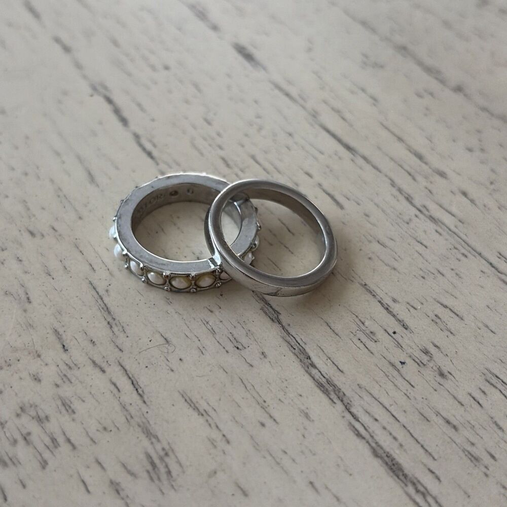 Ann Taylor Faux Pearl & Band Rings, Size 6, Silver Tone